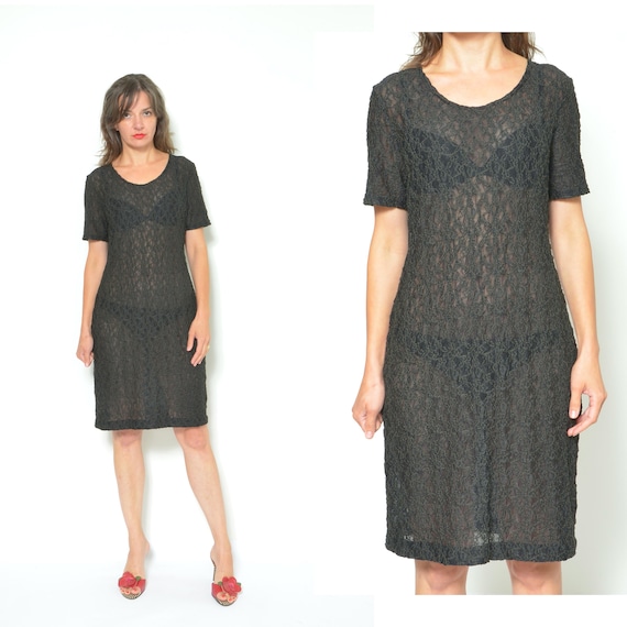 90s Vintage Lace Mini Dress: Sheer Black Floral, XL/XXL - Etsy