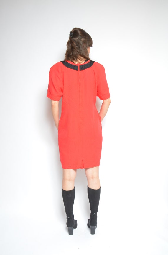 Embellished Linen Dress / Vintage 90s Short Sleev… - image 2