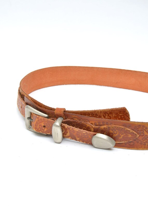 Vintage 90's Western Brown Leather Belt with Silv… - image 8