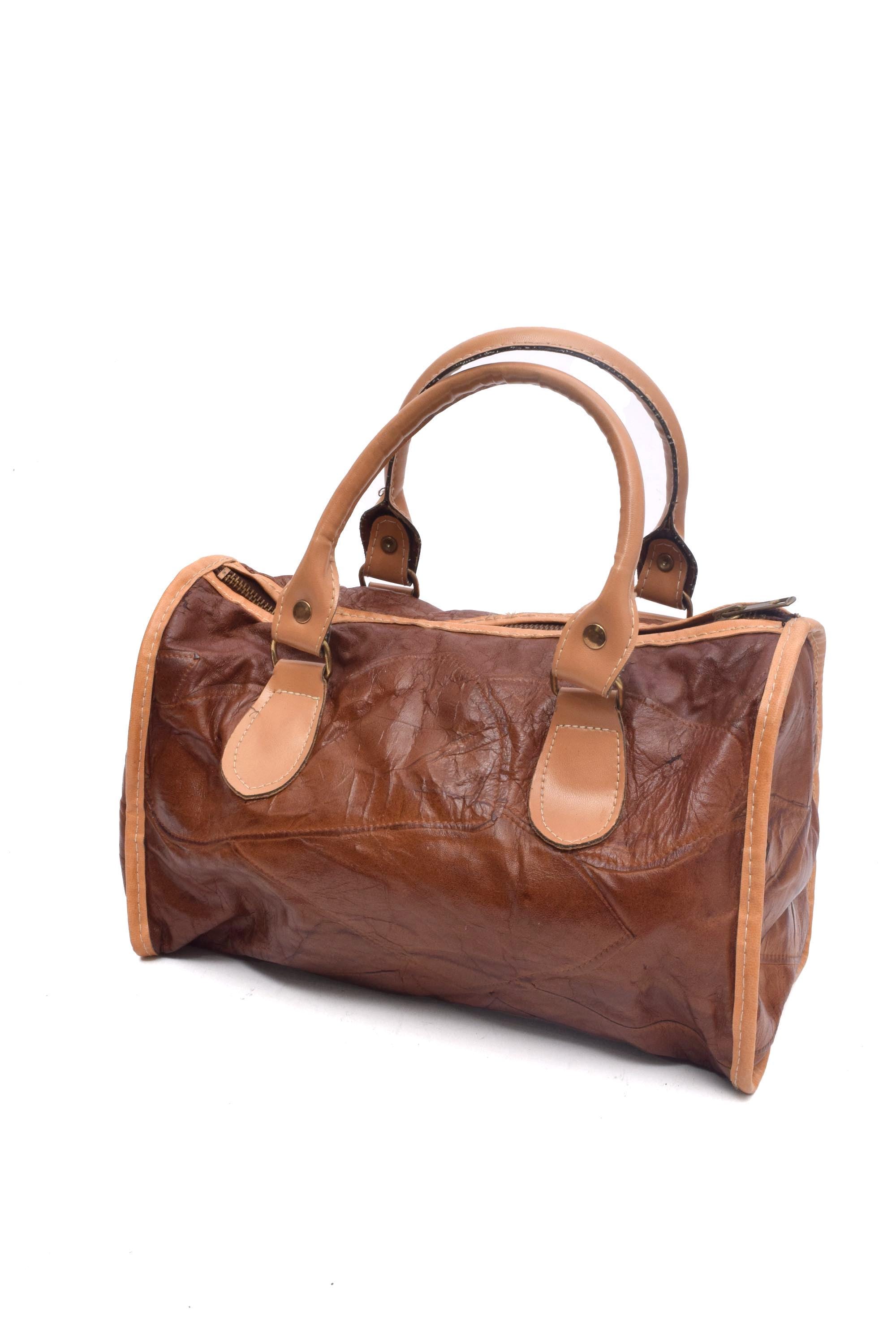 Vintage 90s Real Leather Patchwork Handbag Brown Satchel Purse - Etsy
