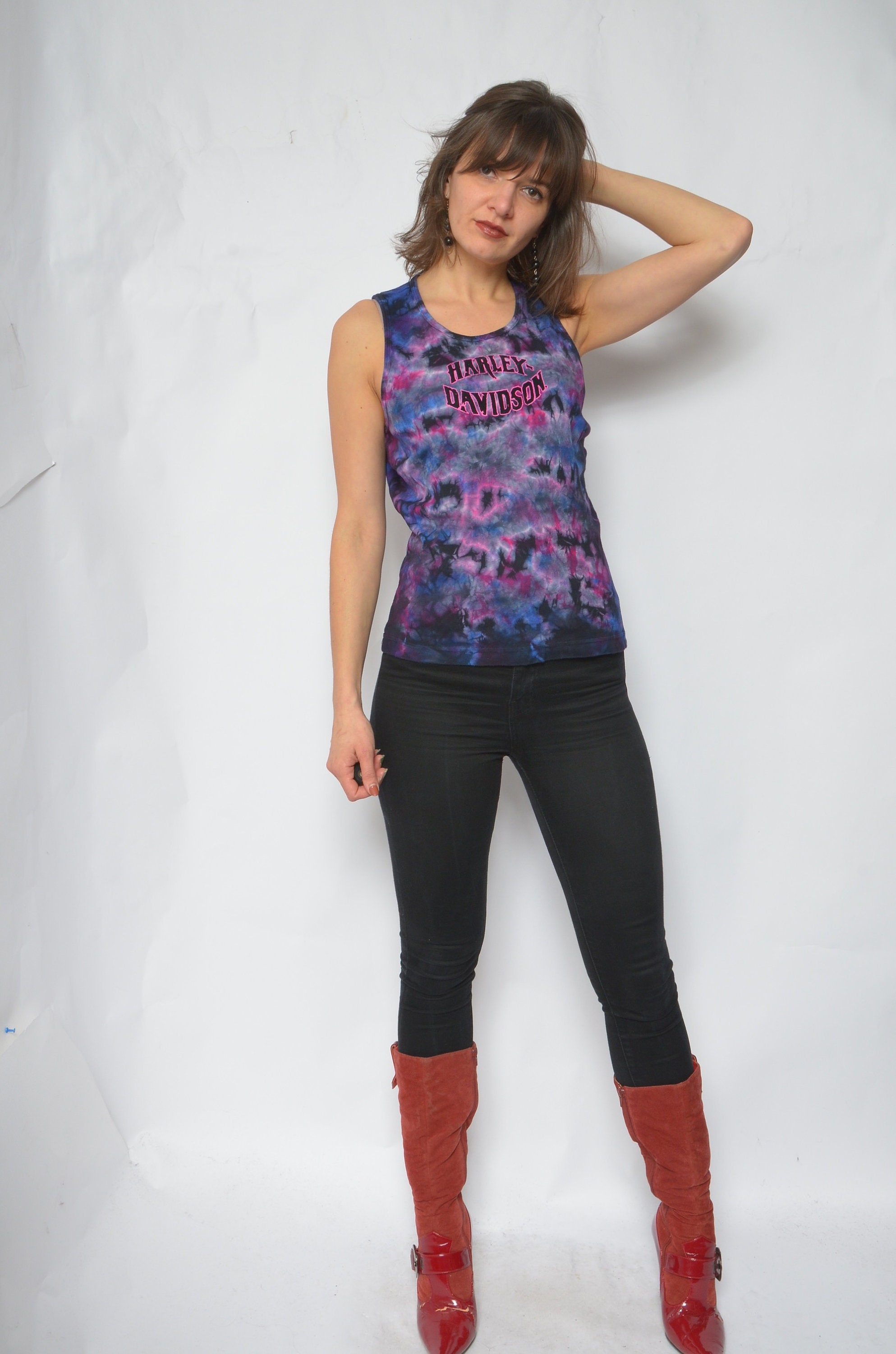 Vintage 90s Harley Davidson Tie Dye Tank Top - Sleeveless Biker