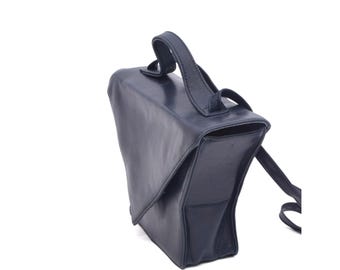 Vintage 90's Angular Blue Leather Shoulder Bag Box Small Purse