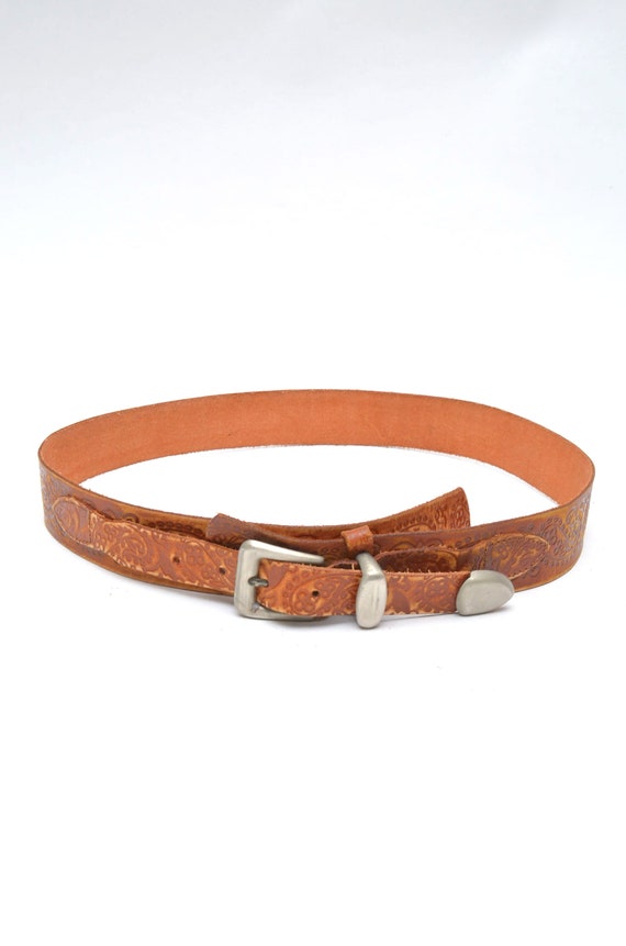 Vintage 90's Western Brown Leather Belt with Silv… - image 2