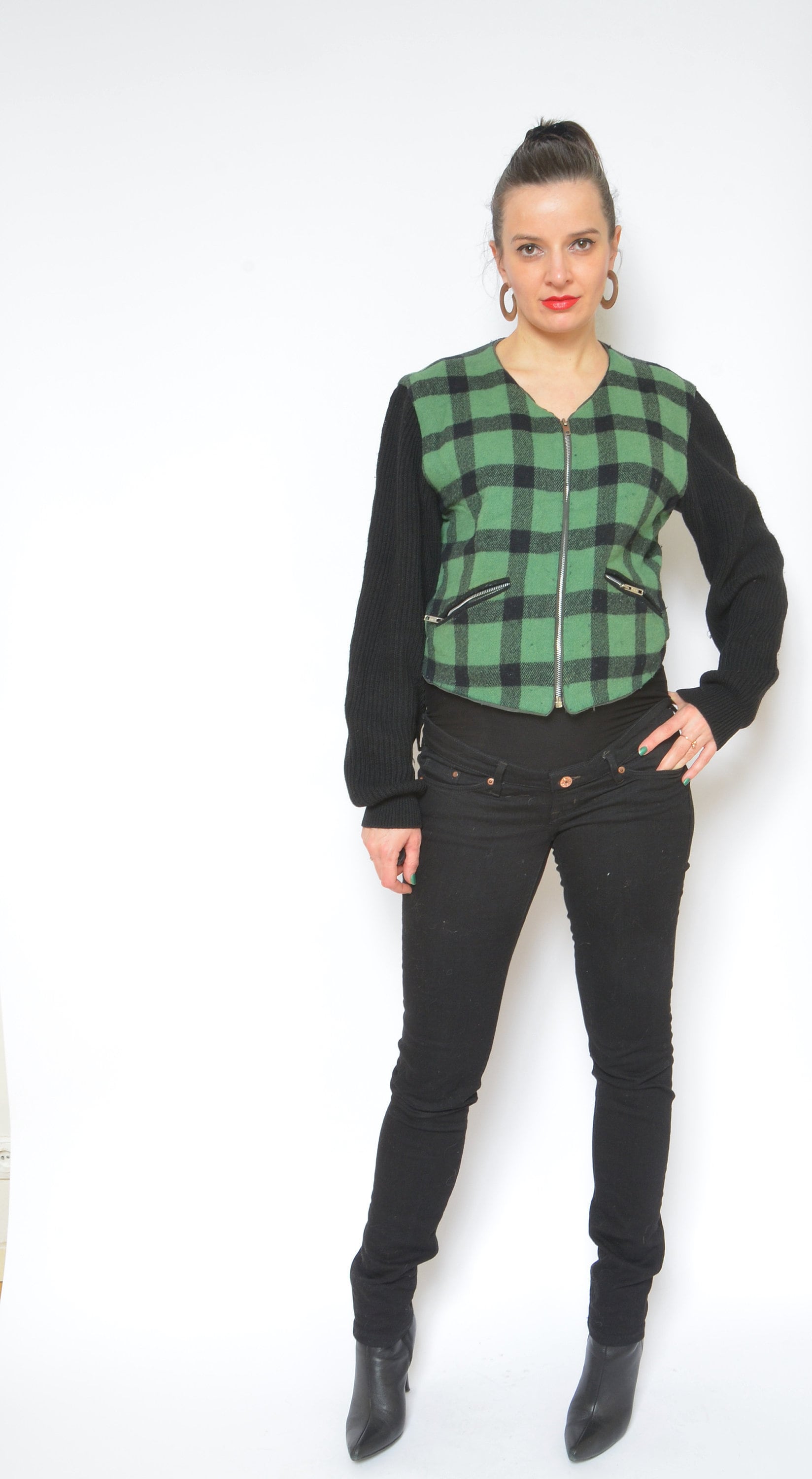 Agnes B Wool Cropped Jacket / Vintage 90s Checkered Knit Agnes B Wool Cropped Jacket / Vintage 90s Checkered Knit