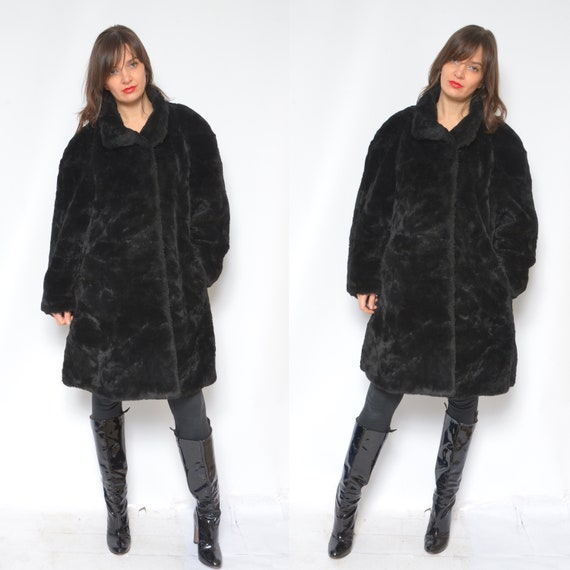 Faux Fur Oversized Jacket / Vintage 80's Button