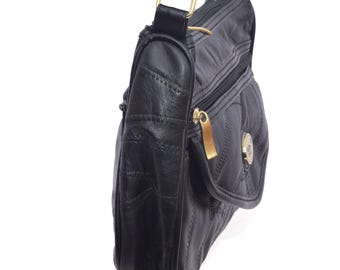 Vintage 90's Black Real Leather Patchwork Shoulder Bag - Etsy