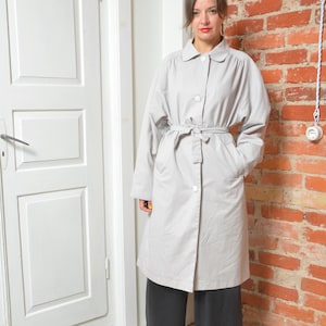 Vintage 80s Light Gray Belted Trench Coat Size L