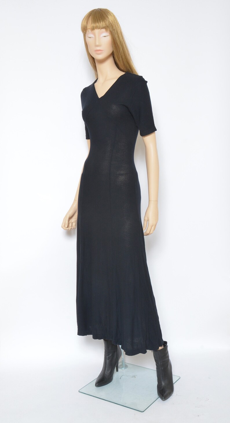 Size SXS Sheer Maxi Dress Vintage 90s Mid See Through Short Sleeve Flared Tight Long Dress