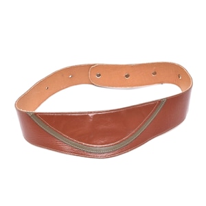 Vintage 90&#39;s Wide Brown Folk Leather Belt with Curved Green Stripe