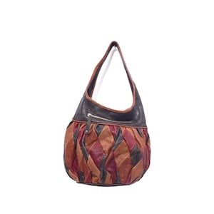 Vintage 90s Multi-Color Leather Patchwork Rounded Shoulder Bag Purse