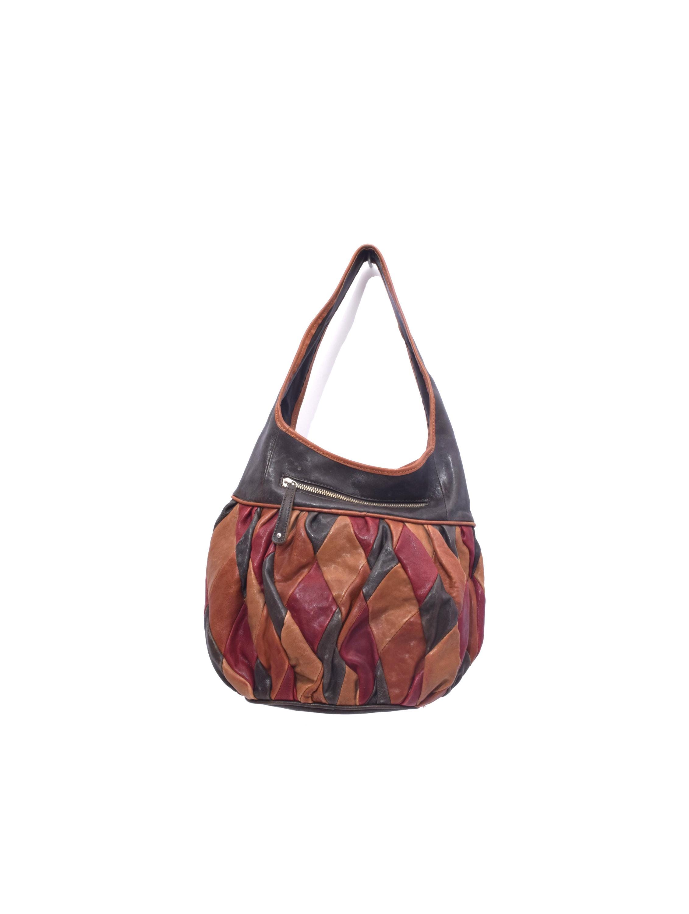 Vintage 90s Multi-color Leather Patchwork Rounded Shoulder