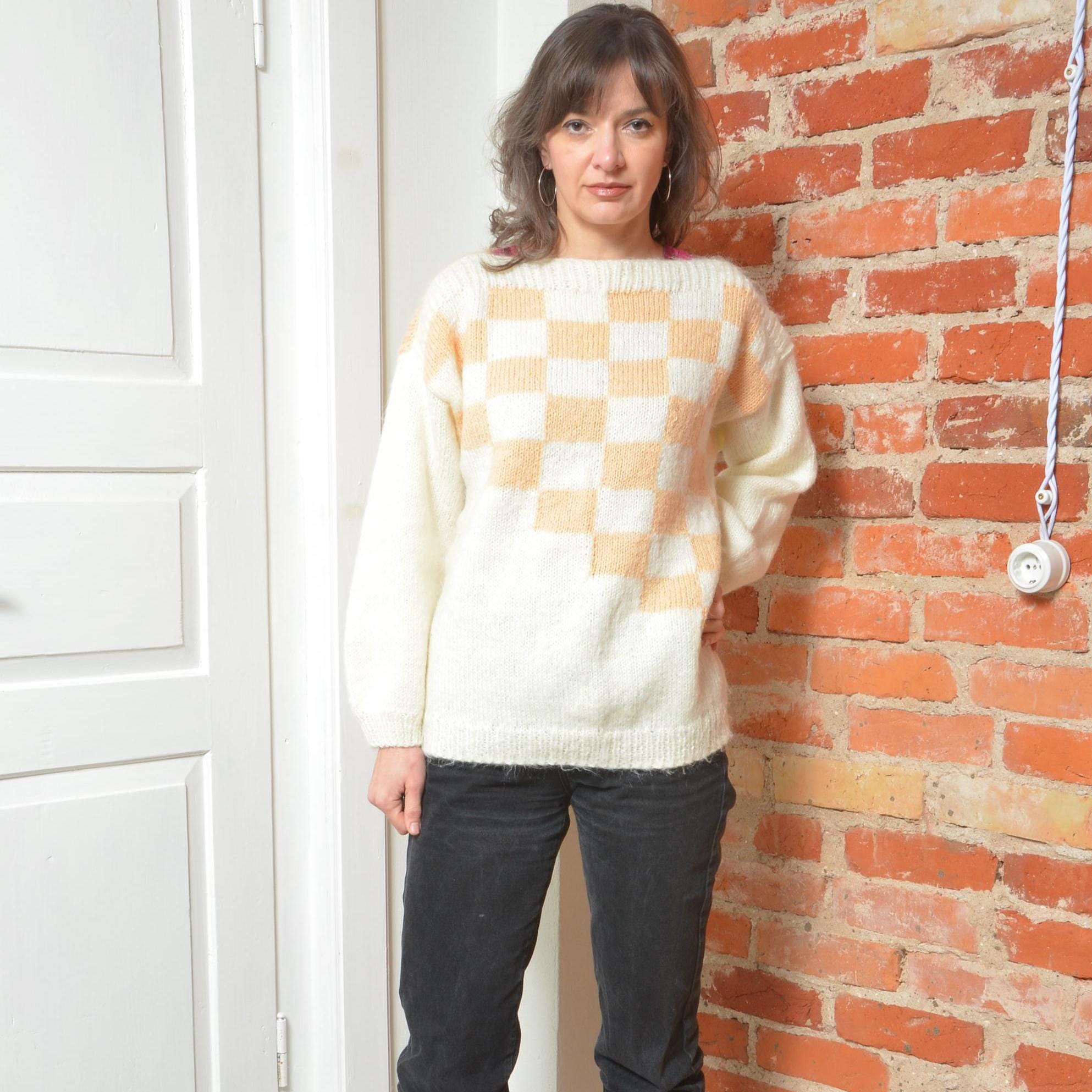 80s 90s Checkered Sweater Wool - Etsy