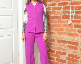 Vintage 80s Two Pice Vest Pants Suit - Size Small