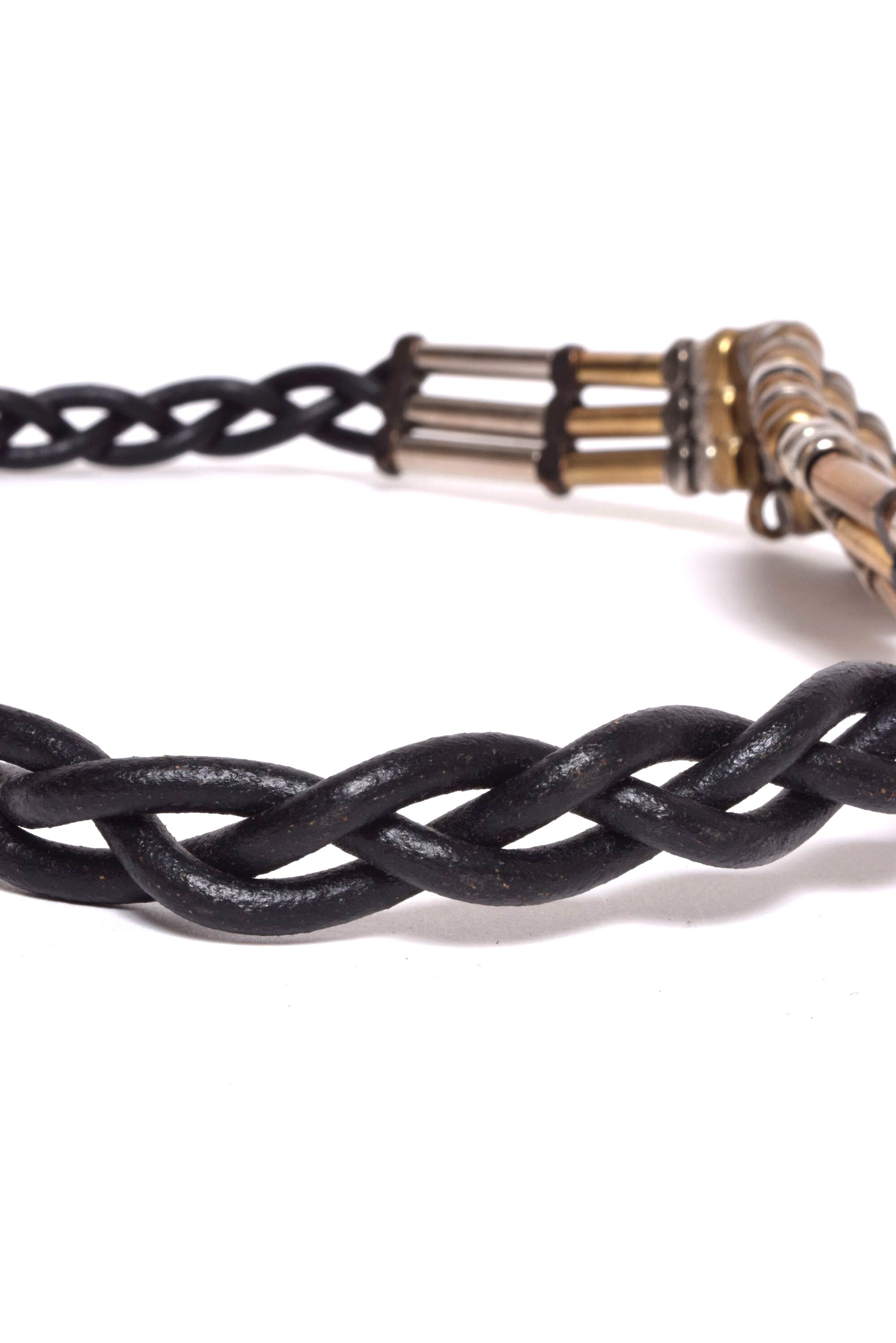 Vintage 90s Art Deco Belt: Braided Black Leather With Silver 