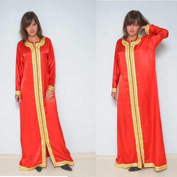 Red Satin Tunic / Vintage 90s Long Sleeve Maxi Em