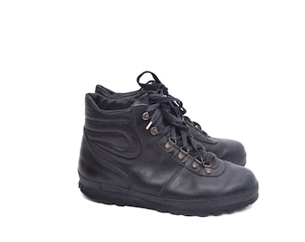 Botas de senderismo vintage de piel negra de los años 90 – Botines con cordones – Talla 39 EU