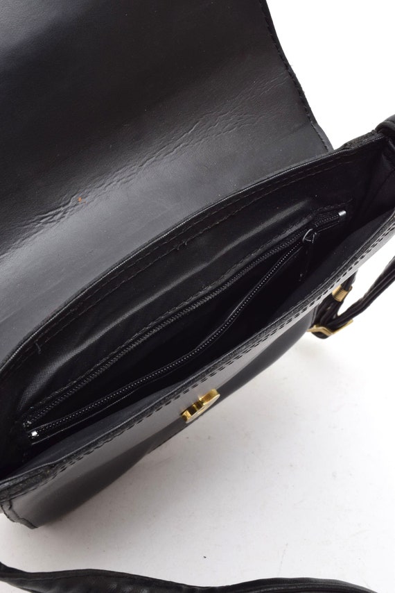 Vintage 90's Black Genuine Leather Small Shoulder… - image 8