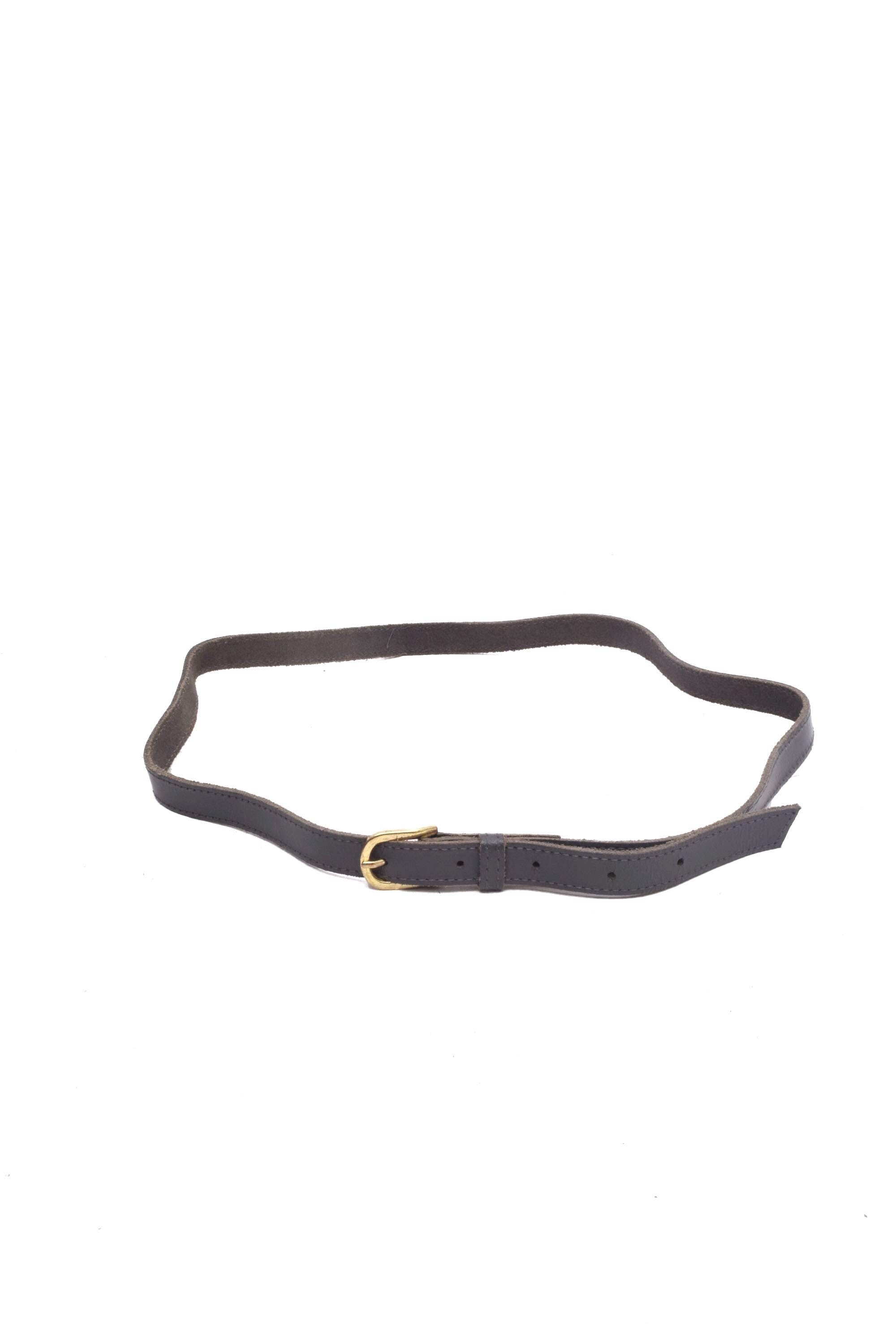 Vintage Leather Gray Skinny Belt with Dimpled Silver Metal Clasp 1950s 60s Super Skinny Leather Belt Black Silver Buckle  main image 3