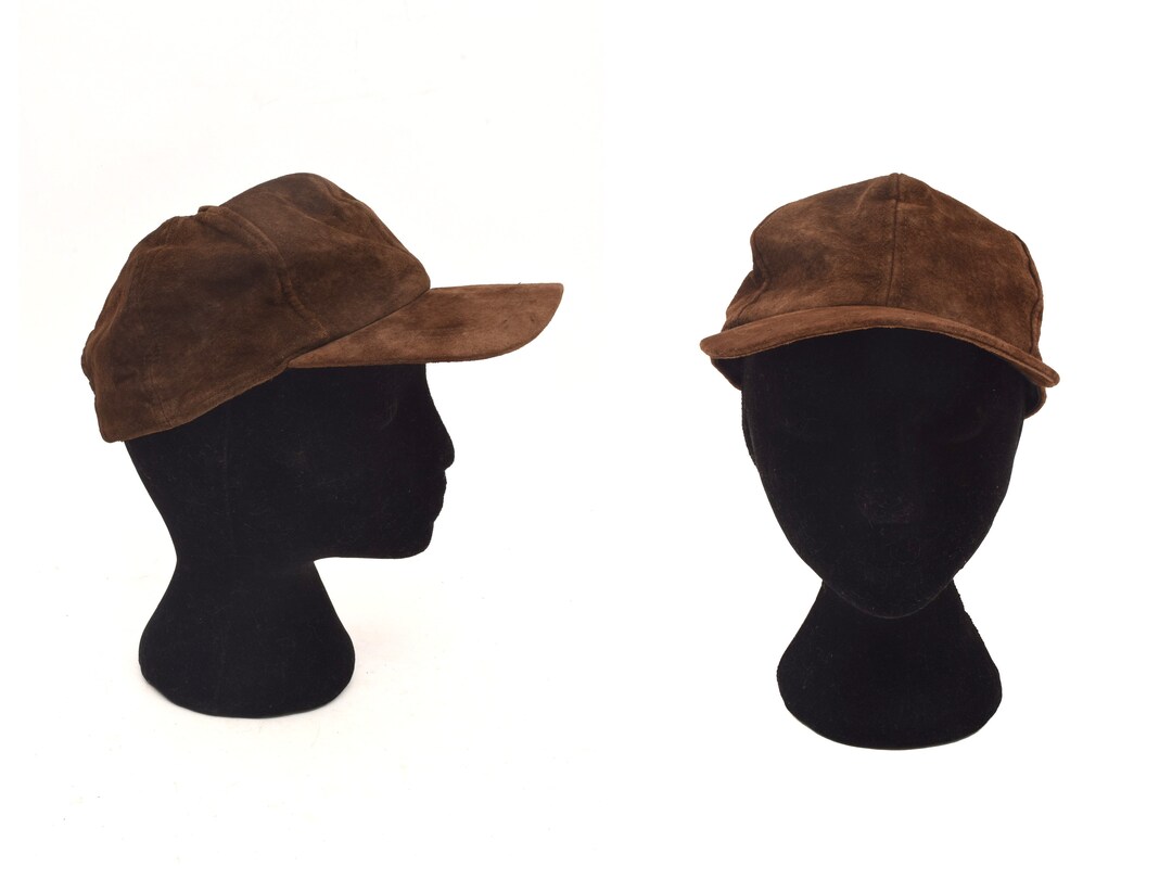 Vintage 90's Suede Leather Baseball Cap / Brown Leather Etsy