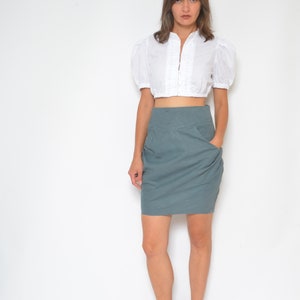 Linen Pocket Skirt / Vintage 90s High Waist Gray Shor Mini Skirt Size Small image 3