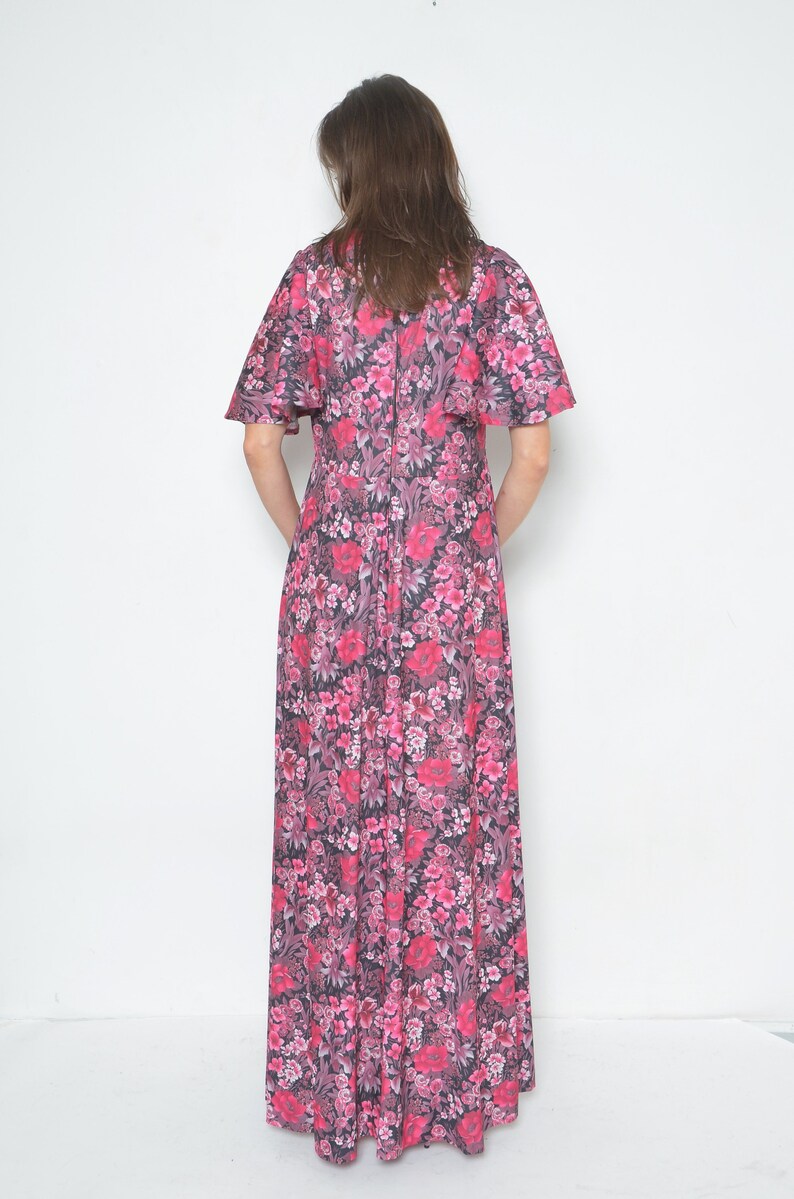 Vintage 70s Floral Maxi Dress: Angel Wing Sleeves, Bohemian Style ...
