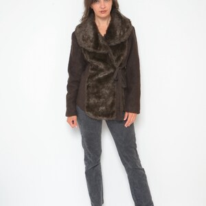 Wool Faux Fur Jacket / Vintage 00s Lana Wool Wrap Up Belt Blazer Size Medium image 2