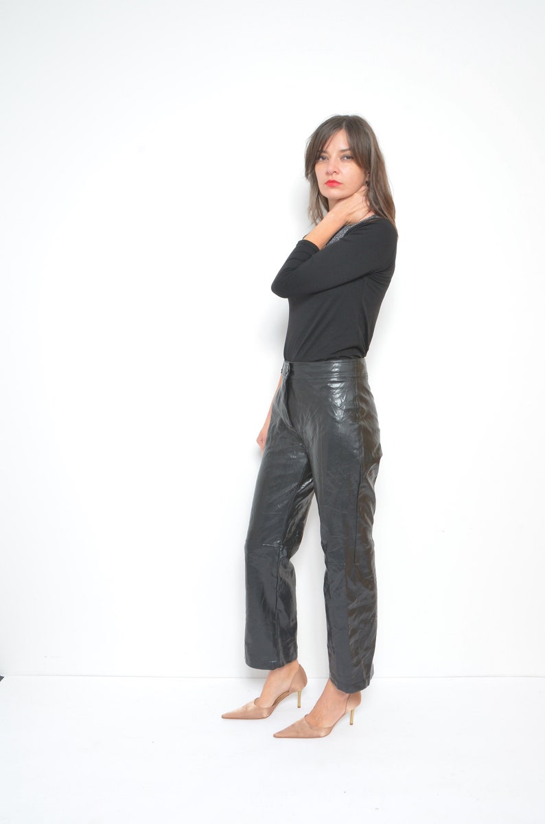 Black Leather Pants /vintage 90s High Waist Wide Leg Faux Etsy