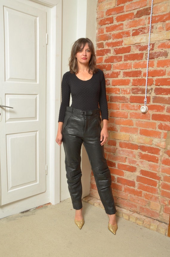Pantalones de cuero autentico estilo motociclista vintage de los anos 90 talla grande Etsy Espana