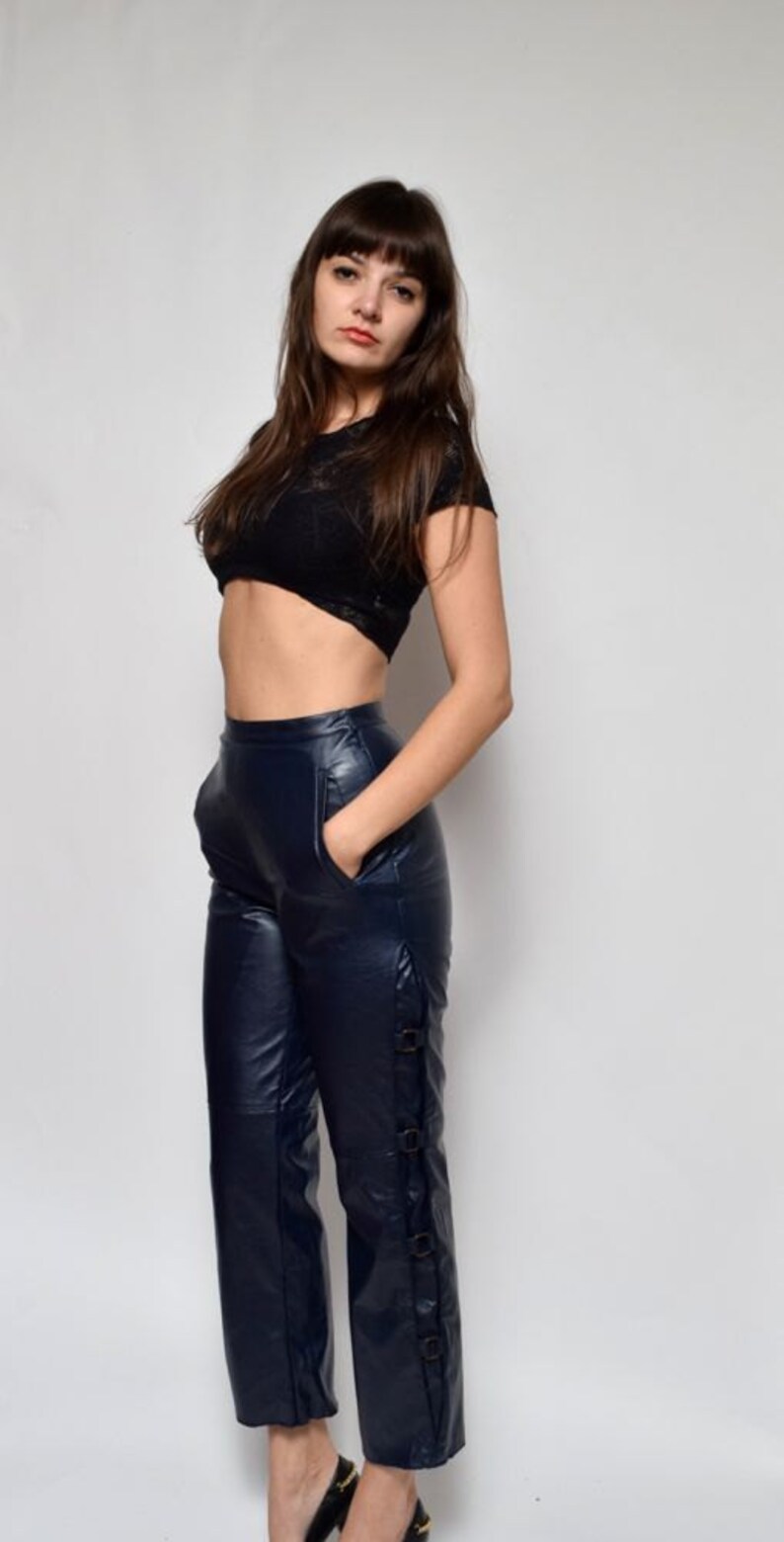navy blue leather pants