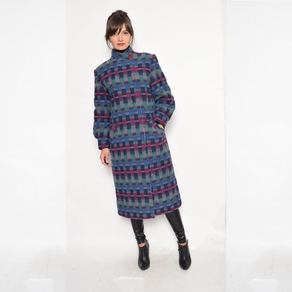 Vintage 80's Multi Color Button Coat / Colorful Wi