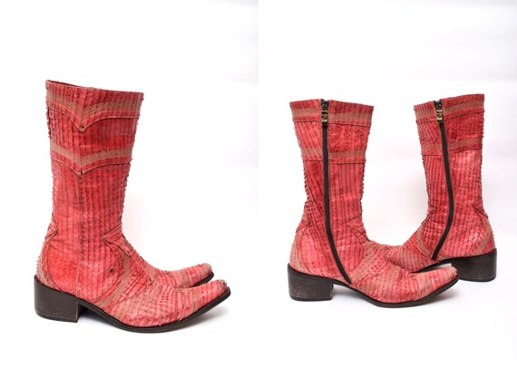 Vintage 90s Italian Leather Red Cowboy Boots with