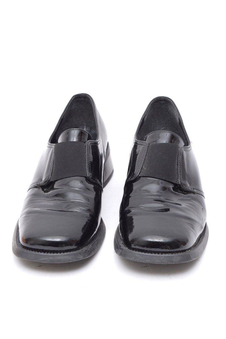 Vintage Black Men's Patent Leather Loafers With Elastic Etsy