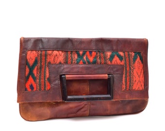Vintage 80s Leather Convertible Bag: Brown Burgundy Clutch Handbag