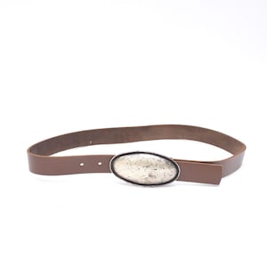 Vintage 90&#39;s Brown Leather Belt with Large Silver Buckle