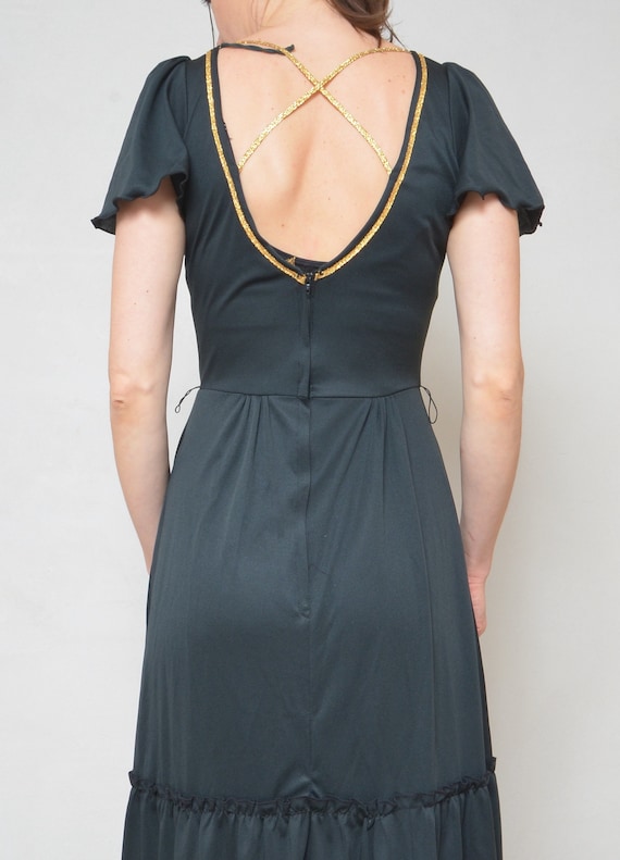 Buy Maxi Backless Dress / Vintage 70s Ruffled Short Sleeve Gold Trim Long  Dress - Size Small Online in India - Etsy