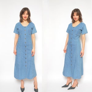 Denim Button Maxi Dress / Vintage 90's 
