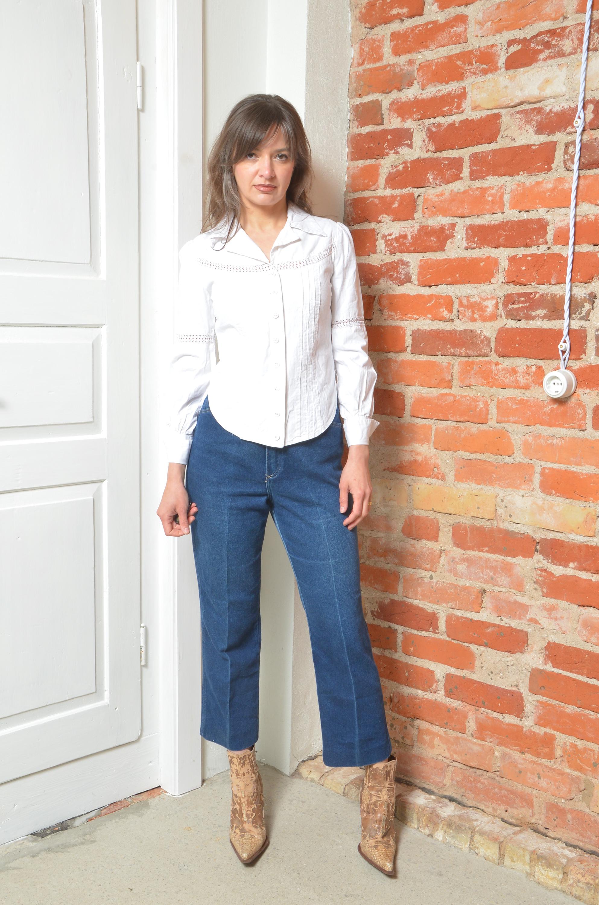シャツ/ブラウス(長袖/七分) antique blouse with crochet and pintucks Vintage 80's White Cotton Blouse – Pintuck Front, Crochet Trim