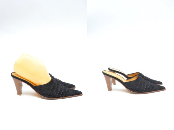 Vintage 90's Black Suede Leather Slide Sandal Clog
