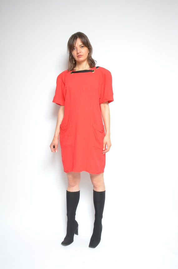 Embellished Linen Dress / Vintage 90s Short Sleev… - image 4