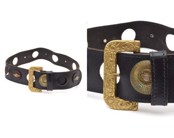 Vintage 90s Suede Patchwork Belt: Wide Hippie Style With  display picture 1