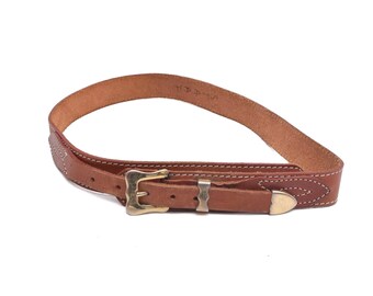 Ceinture western vintage en cuir repoussé : style sellier marron, boucle en laiton - rodéo des années 80