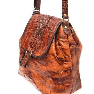 Bolso de hombro vintage de piel auténtica con diseño de patchwork de los años 90 y estampado de piel de serpiente y caimán