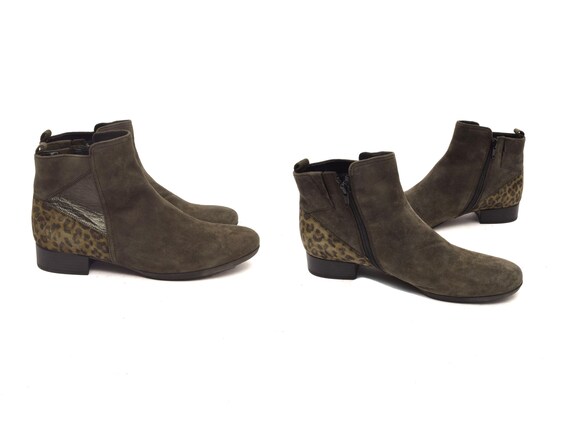 Vintage Patchwork Suede Booties: Leopard Heel, Da… - image 2