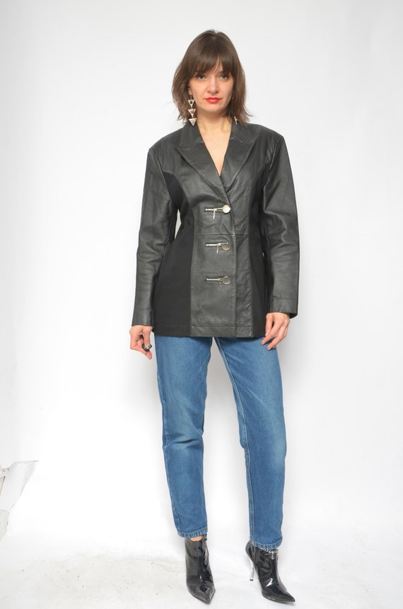 Real Leather Jacket / Vintage 90s Button Genuine Leather