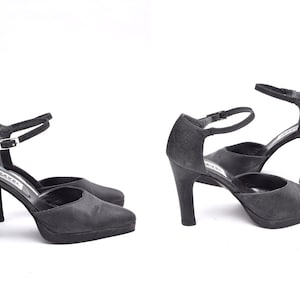 Vintage Gray Satin High Heel Shoes with Ankle Straps
