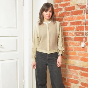 Camicetta vintage anni '80 beige testurizzata, taglia media, top minimalista