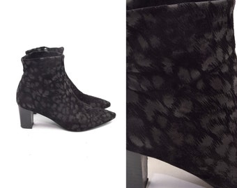Vintage 90s Animal Print Suede Ankle Boots - Size 38.5 EU
