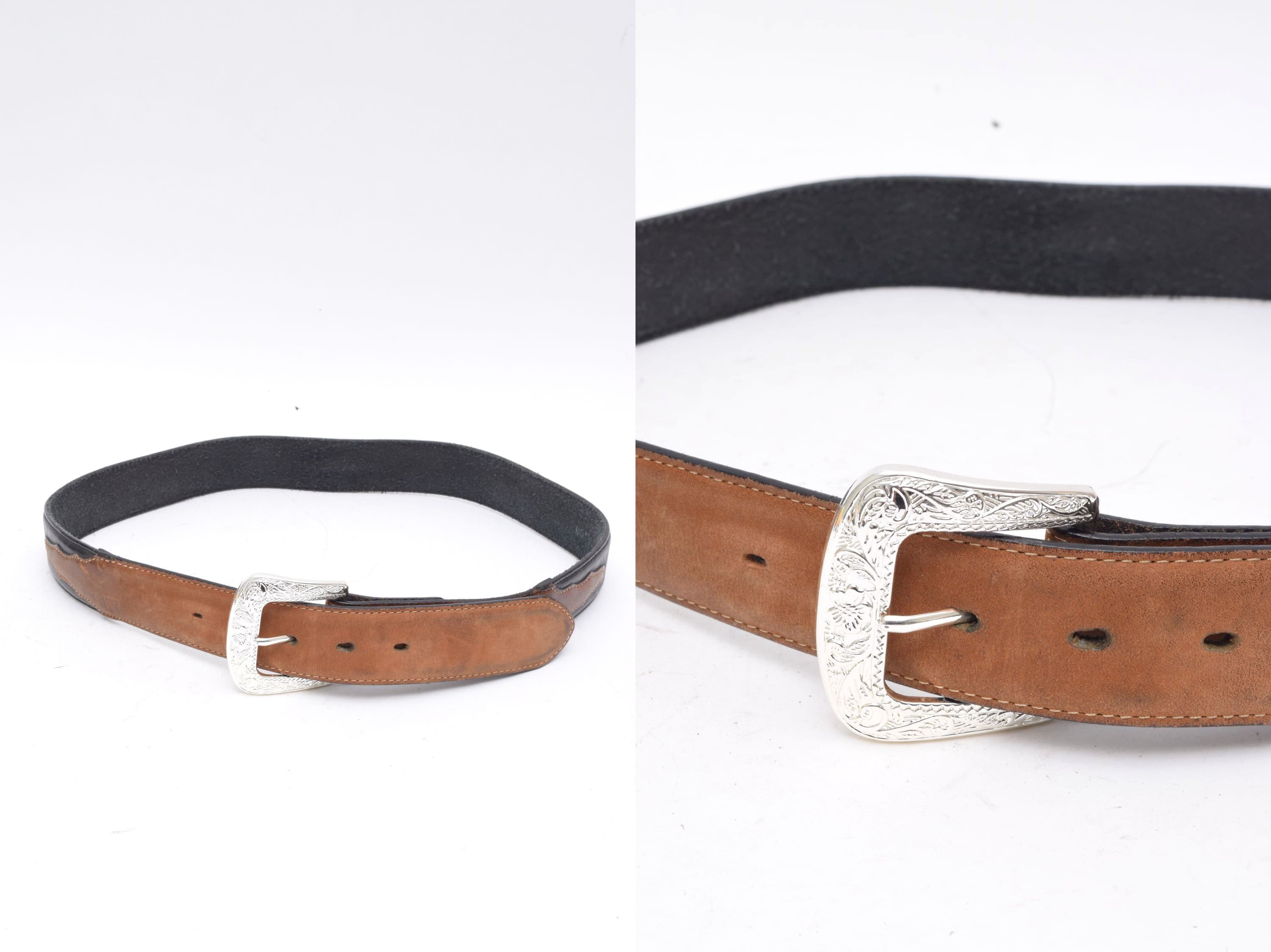 Vintage 90’s Another Line Inc. Brown Leather Belt Western Square Silver Buckle Vintage 90 main image 4