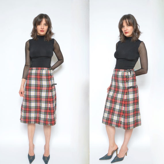 Tartan Wool Skirt / Vintage 80s Pleated Pleated H… - image 1