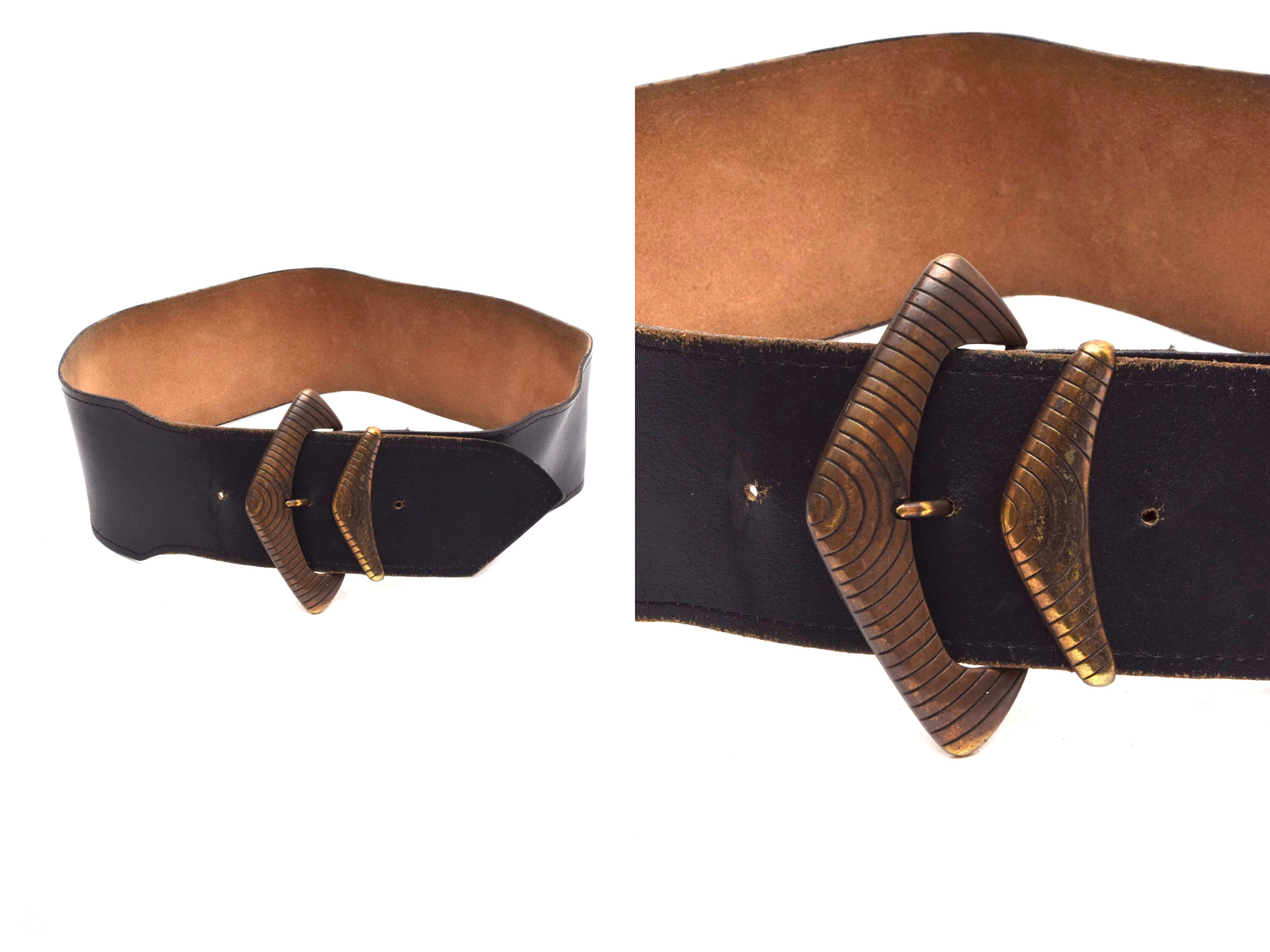 VTG 90s Western Leather belt with leather arrow inset Vintage 90s Wide Brown Leather Western Belt: Arrow Brass  main image 3
